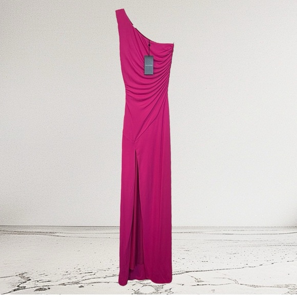 Halston NWT Malia One-Shoulder Matte Jersey Evening Gown Dress in Berry- Size 0 - Picture 6 of 12